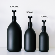 Load image into Gallery viewer, Matt Black Glass Syrup Dispenser Bottle With White Personalised Label And Plastic Pump