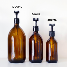 Load image into Gallery viewer, Amber Glass Syrup Dispenser Bottle With White Personalised Label And Plastic Pump