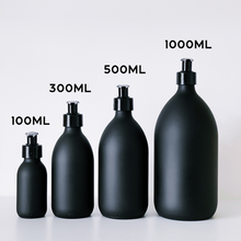 Load image into Gallery viewer, Matt Black Glass Dispenser Bottle With Black Plastic Pump