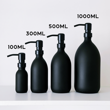 Load image into Gallery viewer, Matt Black Glass Dispenser Bottle With Black Metal Pump