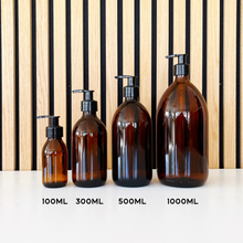 Load image into Gallery viewer, Amber Glass Or Plastic Dispenser Bottle With Black Plastic Pump