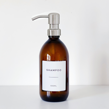 Load image into Gallery viewer, Amber Glass Or Plastic Dispenser Bottle With Personalised Label & Silver Metal Pump