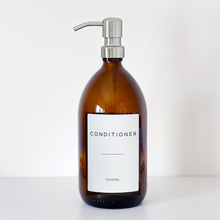 Load image into Gallery viewer, Amber Glass Or Plastic Dispenser Bottle With Personalised Label & Silver Metal Pump