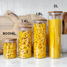 Load image into Gallery viewer, Glass Jar With White Personalised Label And Airtight Natural Acacia Wood Lid