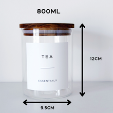 Load image into Gallery viewer, Set Of 3 Glass & Acacia Jars - Tea, Coffee & Sugar