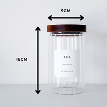 Load image into Gallery viewer, Ribbed Glass Tea, Coffee, Sugar Jars - Set Of 3 - Optional Wooden Tray