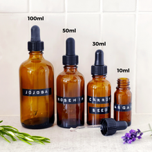 Load image into Gallery viewer, Mini Amber Glass Dropper Bottle - Personalised Stamped Label