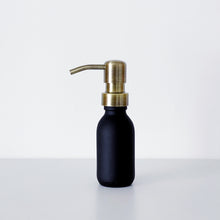 Load image into Gallery viewer, Matt Black Glass Dispenser Bottle With Light Brushed Gold Metal Pump