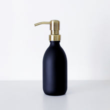 Load image into Gallery viewer, Matt Black Glass Dispenser Bottle With Light Brushed Gold Metal Pump