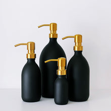 Load image into Gallery viewer, Matt Black Glass Dispenser Bottle With Gold Metal Pump