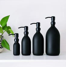 Load image into Gallery viewer, Matt Black Glass Dispenser Bottle With Black Metal Pump