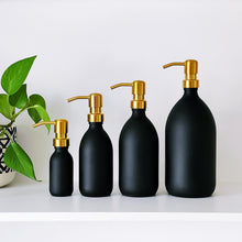 Load image into Gallery viewer, Matt Black Glass Dispenser Bottle With Gold Metal Pump