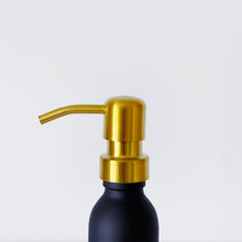Load image into Gallery viewer, Matt Black Glass Dispenser Bottle With Gold Metal Pump