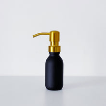 Load image into Gallery viewer, Matt Black Glass Dispenser Bottle With Gold Metal Pump