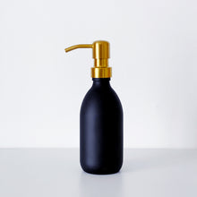 Load image into Gallery viewer, Matt Black Glass Dispenser Bottle With Gold Metal Pump
