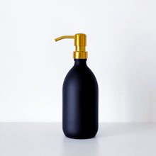 Load image into Gallery viewer, Matt Black Glass Dispenser Bottle With Gold Metal Pump