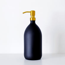 Load image into Gallery viewer, Matt Black Glass Dispenser Bottle With Gold Metal Pump