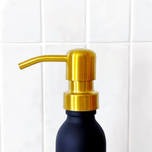 Load image into Gallery viewer, Matt Black Glass Dispenser Bottle With Personalised Label & Gold Metal Pump