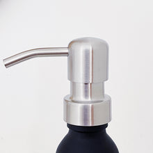 Load image into Gallery viewer, Matt Black Glass Dispenser Bottle With Stamped Personalised Label & Silver Metal Pump