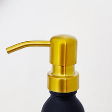 Load image into Gallery viewer, Matt Black Glass Dispenser Bottle With Stamped Personalised Label & Gold Metal Pump