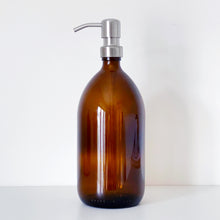 Load image into Gallery viewer, Amber Glass Or Plastic Dispenser Bottle With Silver Metal Pump