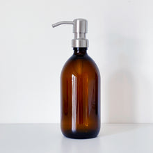 Load image into Gallery viewer, Amber Glass Or Plastic Dispenser Bottle With Silver Metal Pump