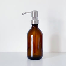 Load image into Gallery viewer, Amber Glass Or Plastic Dispenser Bottle With Silver Metal Pump