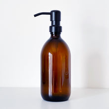 Load image into Gallery viewer, Amber Glass Or Plastic Dispenser Bottle With Black Metal Pump