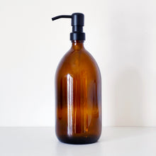 Load image into Gallery viewer, Amber Glass Or Plastic Dispenser Bottle With Black Metal Pump