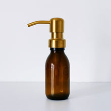 Load image into Gallery viewer, Amber Glass Or Plastic Dispenser Bottle With Gold Metal Pump
