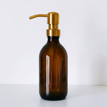 Load image into Gallery viewer, Amber Glass Or Plastic Dispenser Bottle With Gold Metal Pump