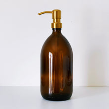 Load image into Gallery viewer, Amber Glass Or Plastic Dispenser Bottle With Gold Metal Pump