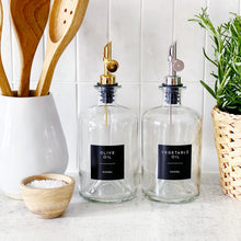 Load image into Gallery viewer, Clear Glass Oil / Vinegar Pourer Bottle With Black Label