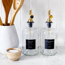 Load image into Gallery viewer, Clear Glass Oil / Vinegar Pourer Bottle With Black Label
