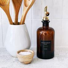 Load image into Gallery viewer, Brown Glass Oil / Vinegar Pourer Bottle With Black Label