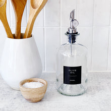 Load image into Gallery viewer, Clear Glass Oil / Vinegar Pourer Bottle With Black Label