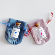 Load image into Gallery viewer, First Tooth Bottle - Personalised Label - Pink Or Blue Velvet Pouch