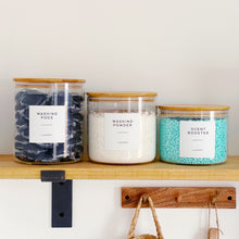 Load image into Gallery viewer, Extra Wide Glass Jar With White Personalised Label And Airtight Natural Bamboo Lid