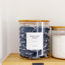 Load image into Gallery viewer, Extra Wide Glass Jar With White Personalised Label And Airtight Natural Bamboo Lid