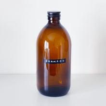 Load image into Gallery viewer, Amber Glass Or Plastic Bottle With Stamped Label & Black Metal Screw Lid