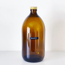 Load image into Gallery viewer, Amber Glass Or Plastic Bottle With Stamped Label & Gold Metal Screw Lid
