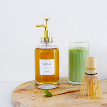 Load image into Gallery viewer, Clear Glass Syrup Bottle With Gold Pump Dispenser