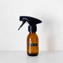 Load image into Gallery viewer, Amber Glass Or Plastic Trigger Spray Bottle With Stamped Personalised Label
