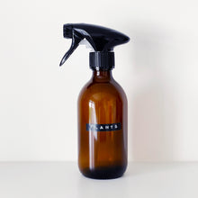 Load image into Gallery viewer, Amber Glass Or Plastic Trigger Spray Bottle With Stamped Personalised Label