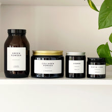 Load image into Gallery viewer, Amber Glass Jar With Personalised Label And Gold, Silver or Black Aluminium Lid