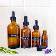 Load image into Gallery viewer, Mini Amber Glass Dropper Bottle - Personalised Stamped Label