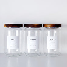 Load image into Gallery viewer, Tea, Coffee, Sugar Jars - Set Of 3 - Optional Wooden Tray