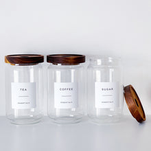 Load image into Gallery viewer, Tea, Coffee, Sugar Jars - Set Of 3 - Optional Wooden Tray