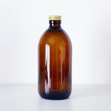 Load image into Gallery viewer, Amber Glass Or Plastic Bottle With Gold Metal Screw Lid
