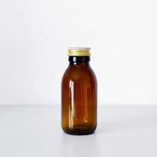 Load image into Gallery viewer, Amber Glass Or Plastic Bottle With Gold Metal Screw Lid